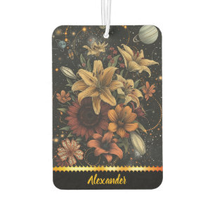 A cosmic bouquet of vibrant flowers in space car air freshener