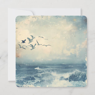 A Costal Birds Ocean Sea Sky Collage Background Holiday Card