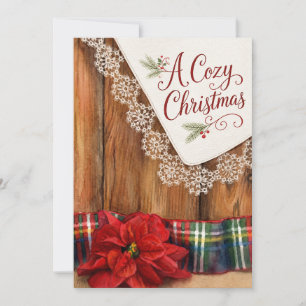 A Cosy Christmas Rustic Red Poinsettia Flower Holiday Card