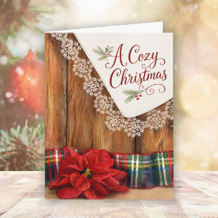A Cosy Christmas Rustic Red Poinsettia Flower Holiday Card