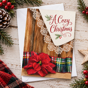 A Cosy Christmas Rustic Red Poinsettia Flower Holiday Card