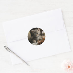 A Cosy Corner Tabby Kitten Classic Round Sticker