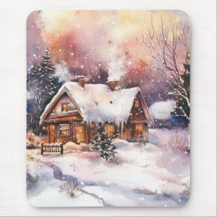A Cosy Cottage in winter Mouse Mat
