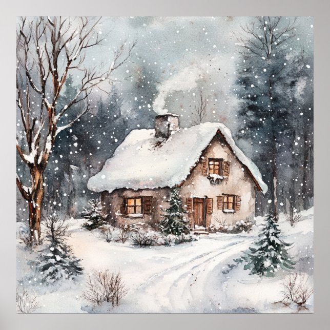 A Cosy Cottage in winter Poster (Front)