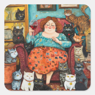 A Cosy Evening with Childless Cat Lady Square Sticker