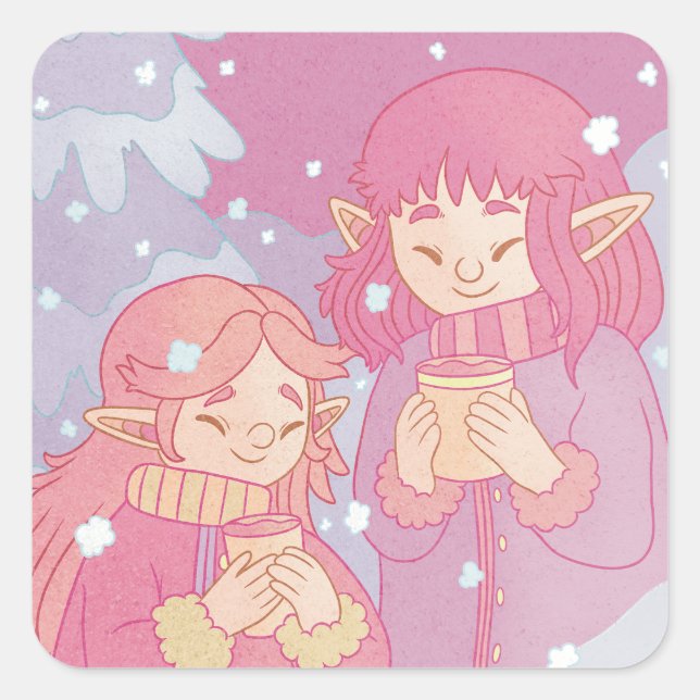A Cosy Morning Coffee Square Sticker (Front)