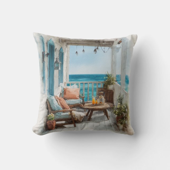 A Cosy Seaside Balcony Cushion (Front)