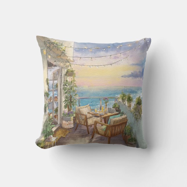 A Cosy Seaside Balcony Cushion (Front)
