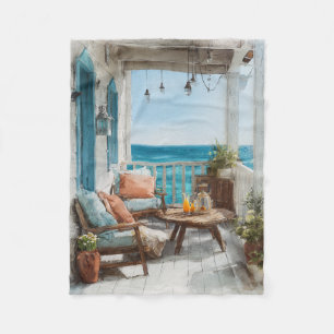 A Cosy Seaside Balcony Fleece Blanket