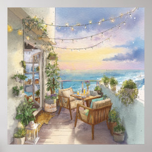A Cosy Seaside Balcony Poster