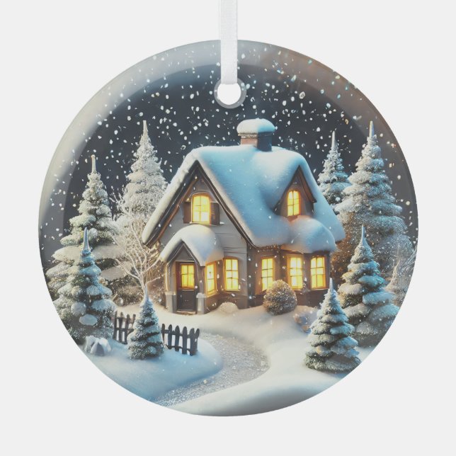 A Cosy Winter's Eve Glass Tree Decoration (Front)