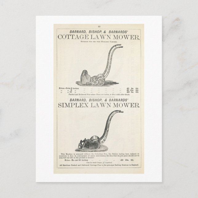 A Cottage and Simplex lawnmower, illustration from Postcard (Front)