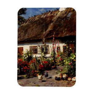 A Cottage Garden with Chickens by Peder Monsted Magnet