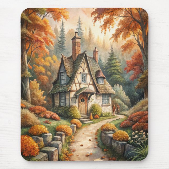 A Cottage in Autumn Fall Mouse Mat (Front)
