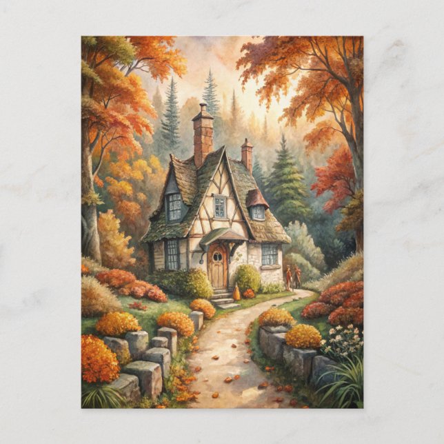 A Cottage in Autumn Fall Postcard (Front)