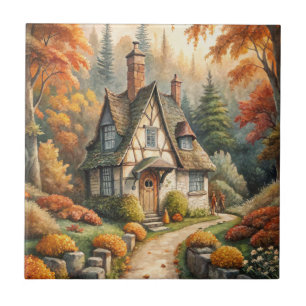 A Cottage in Autumn Fall Tile