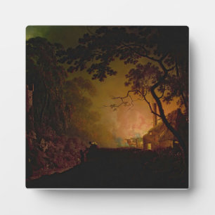 A cottage on fire at night Joseph Wright of Derby Plaque
