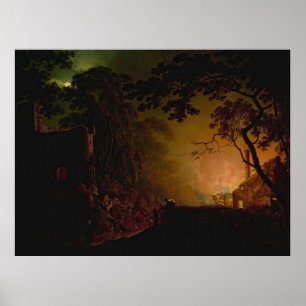 A cottage on fire at night Joseph Wright of Derby Poster