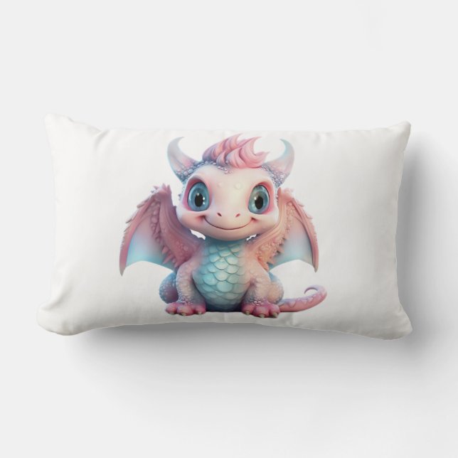 A cotton candy baby dragon lumbar cushion (Front)