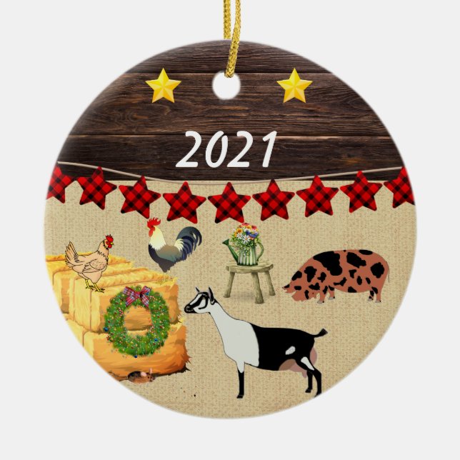 A Country Christmas KuneKune & Goat Ceramic Tree Decoration (Front)