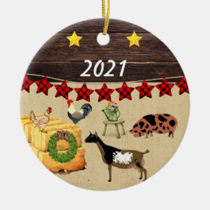 A Country Christmas KuneKune & Goat Ceramic Tree Decoration