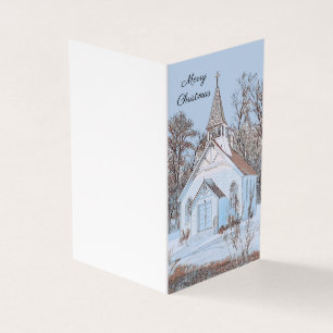 A Country Church nestled in the Snow - Light Blue