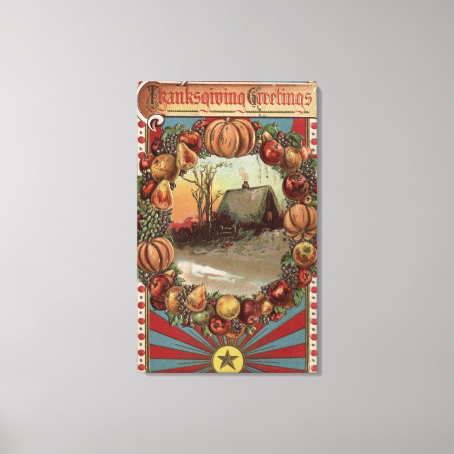 A Country Scene with Produce Border Canvas Print (Front)