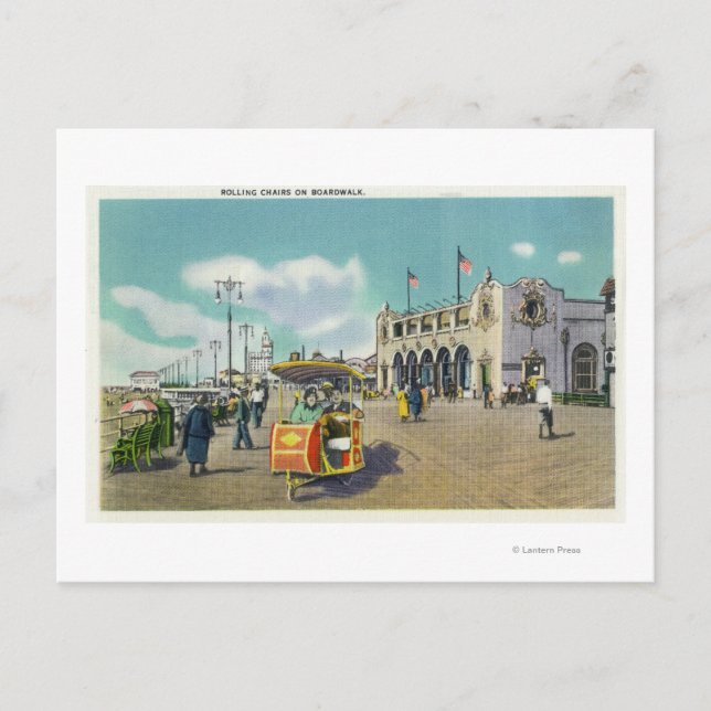 A Couple in a Boardwalk Rolling Chair Scene Postcard (Front)