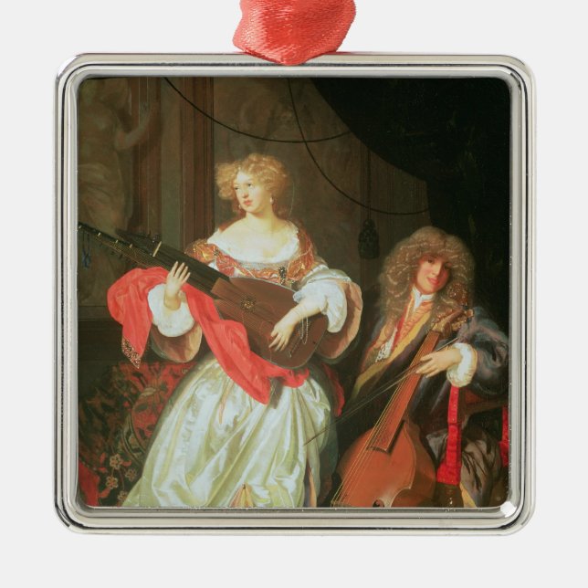 A couple making music metal tree decoration (Front)