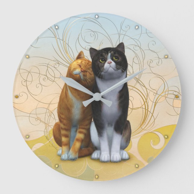 A couple of cats: love is in the air ? large clock (Front)