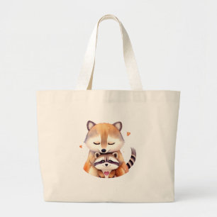 A couple of cute raccoons with a heart. large tote bag