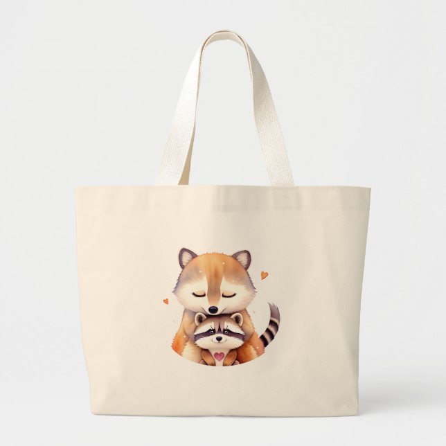 A couple of cute raccoons with a heart. large tote bag (Front)