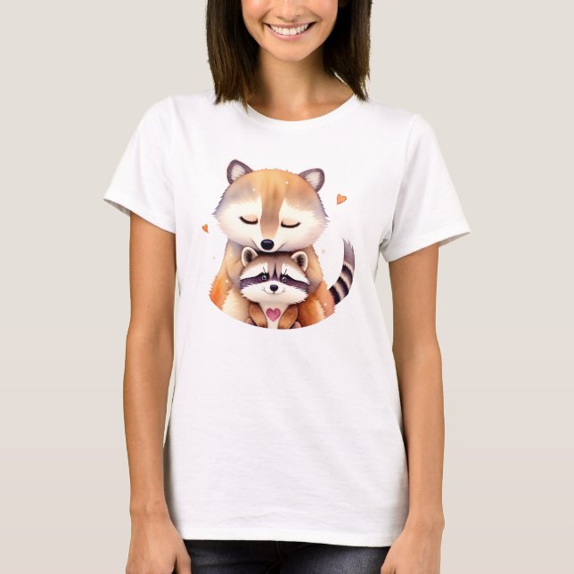 A couple of cute raccoons with a heart. Love T-Shirt (Front)