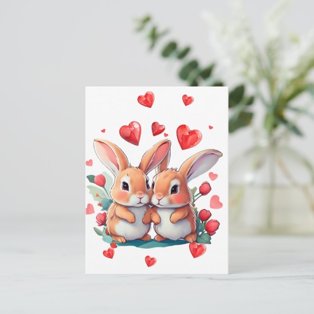 A couple of funny watercolor rabbits postcard (Standing Front)