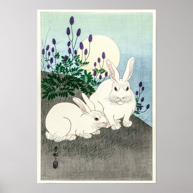 A couple of white bunnies at full moon   poster (Front)