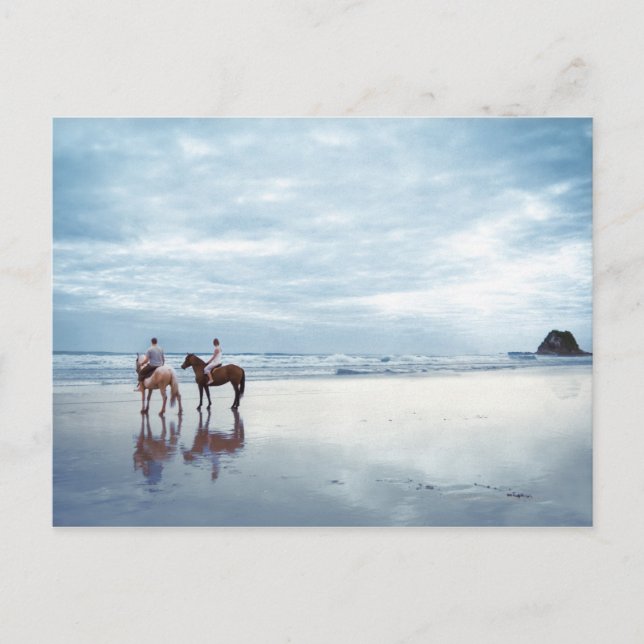A couple riding horses on Parkiri beach in New Postcard (Front)