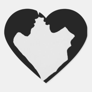 a couple silhouette heart shaped heart sticker