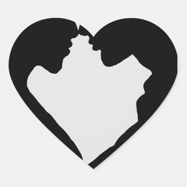 a couple silhouette heart shaped sticker (Front)
