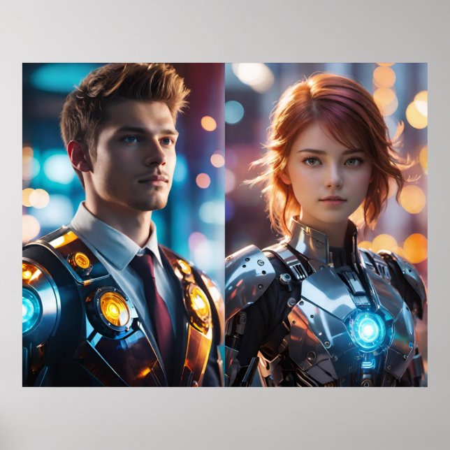 A Couple Standing Against Blurred Lights Poster (Front)
