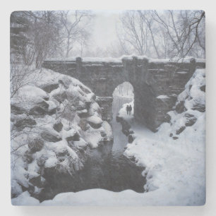 A Couple Walking Under a Snowy Glen Span Arch Stone Coaster