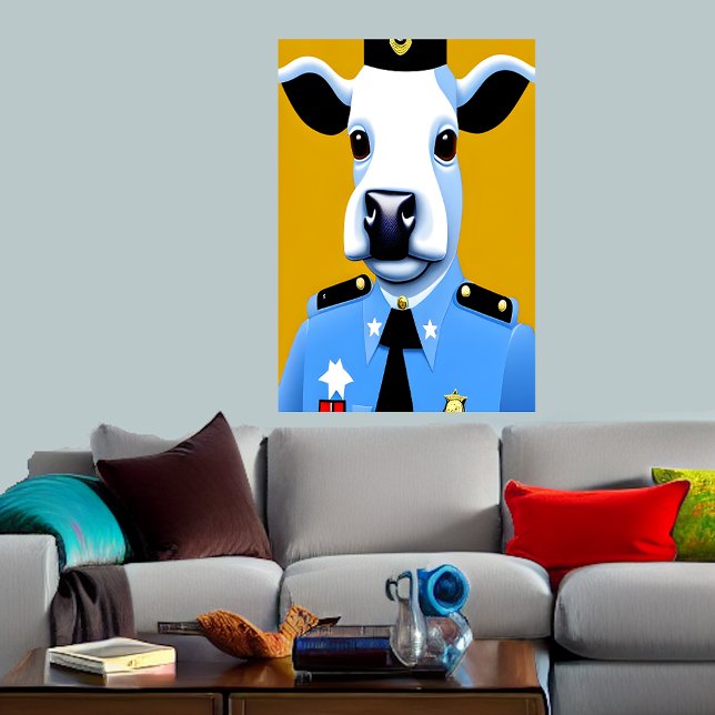 A cow in police uniform | AI Art Poster (Creator Uploaded)