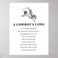 A Cowboy's Code Print, Black and White, Wild West