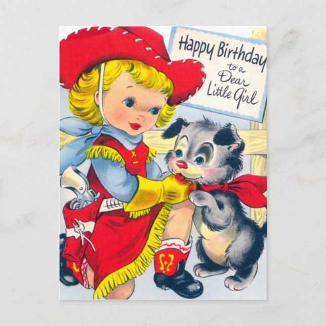 A Cowgirl and Puppy Birthday Postcard (Front)