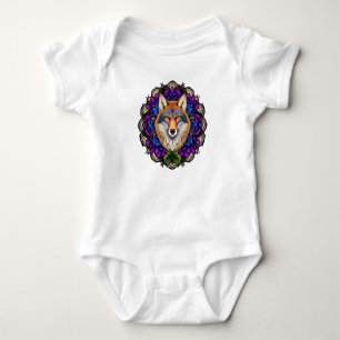 A Coyote Surrounded By A Wreath Of Pasque Flower Baby Bodysuit