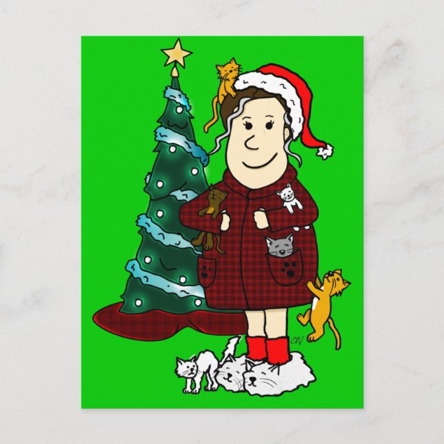 'A Crazy Cat Lady Christmas' Holiday Postcard (Front)