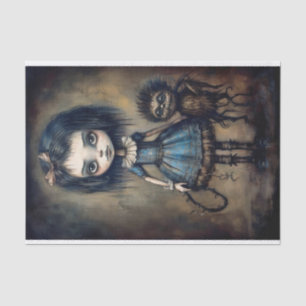 A creepy little girl walking her monster tissue paper