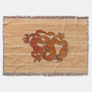 A Crimson Dragon on Bamboo like Throw Blanket