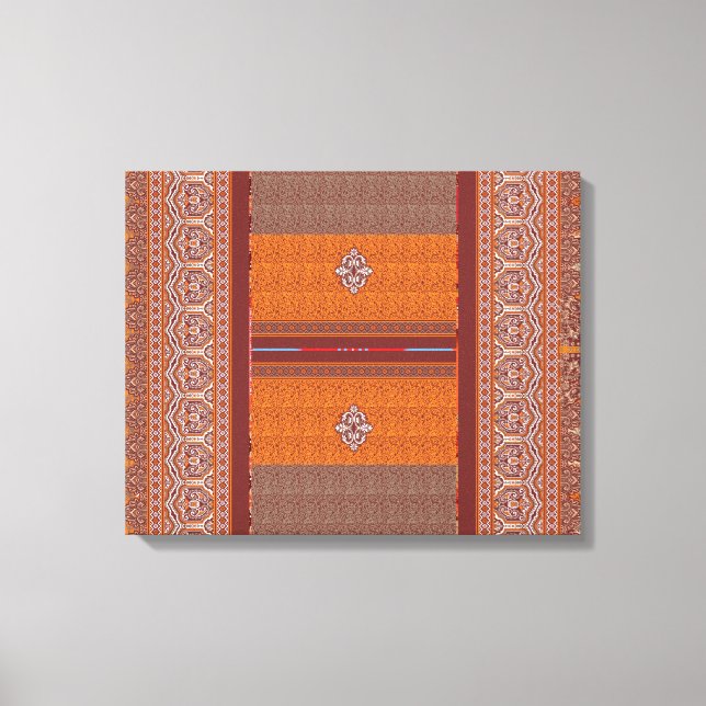 a cross stitch pattern in orange and brown canvas print (Front)
