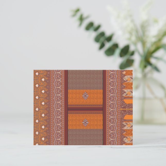 a cross stitch pattern in orange and brown postcard (Standing Front)