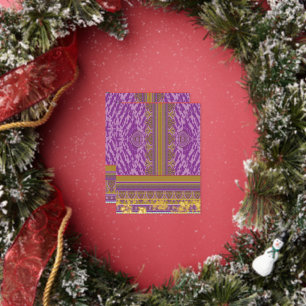  a cross stitch pattern with a purple and yellow b foil holiday postcard